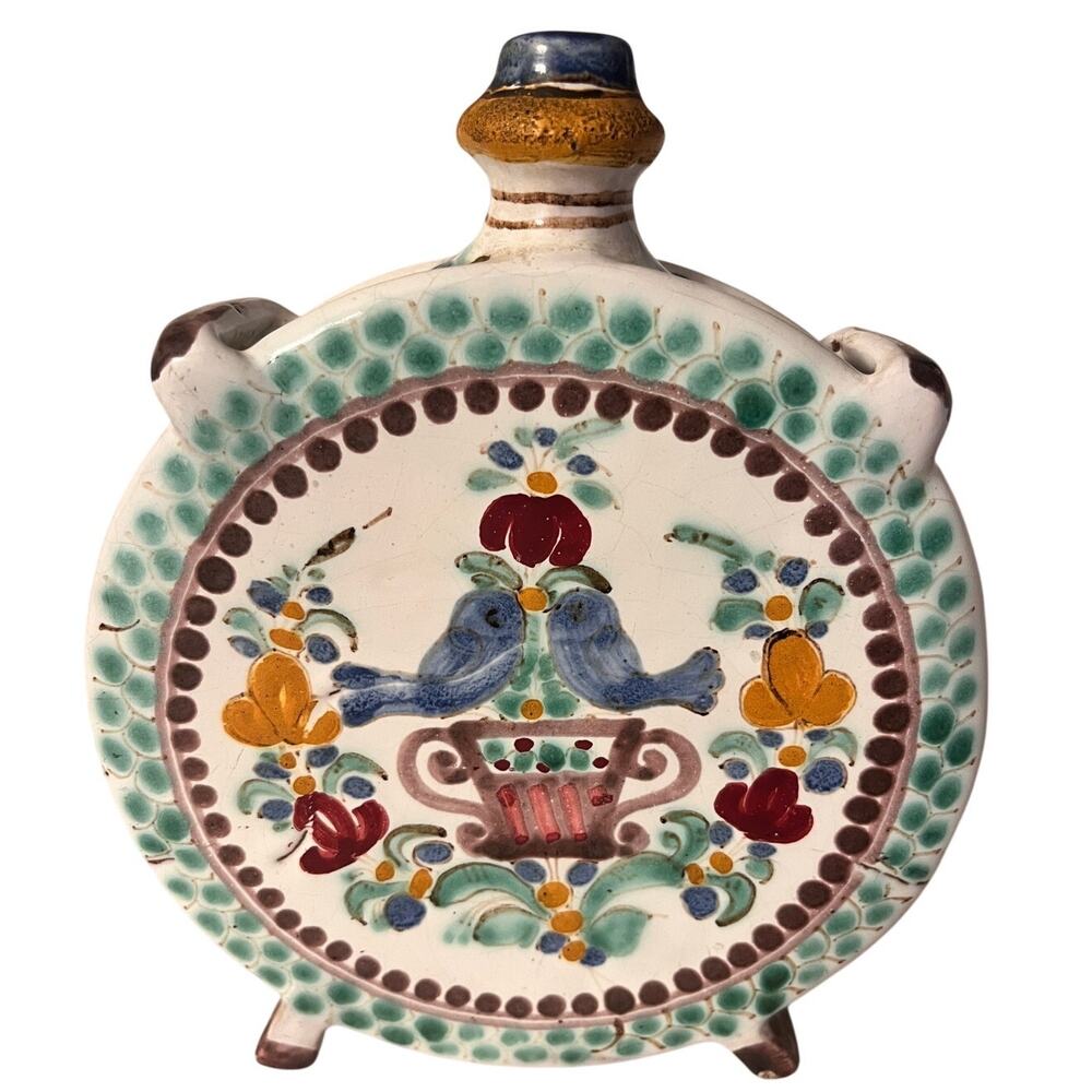 Vintage Ceramic Flask/Decanter/Canteen Floral Hand-Painted - Collectible
